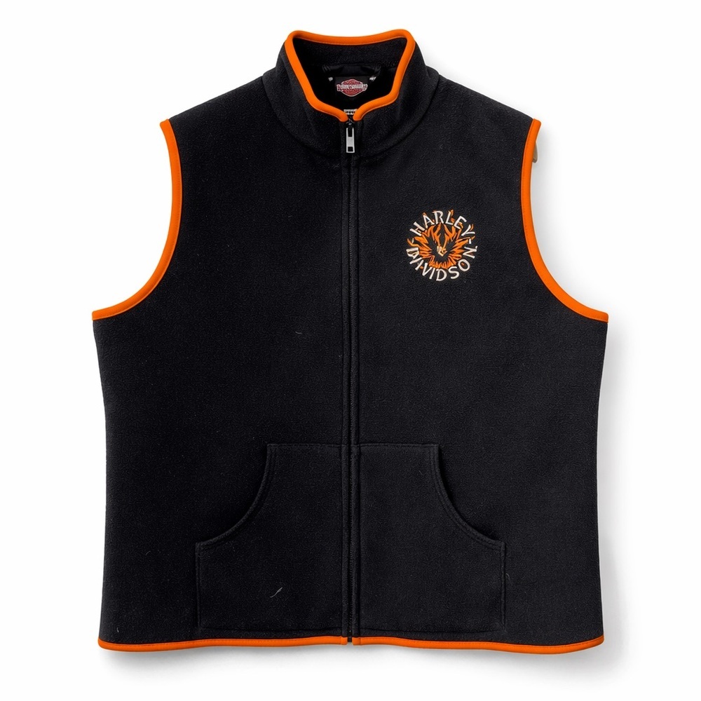 Both 90s Harley Davidson L/XL vintage Fleece vest 0776 Men black orange